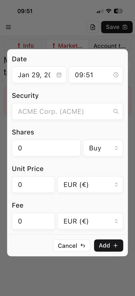 Saisie d’une transaction de marché